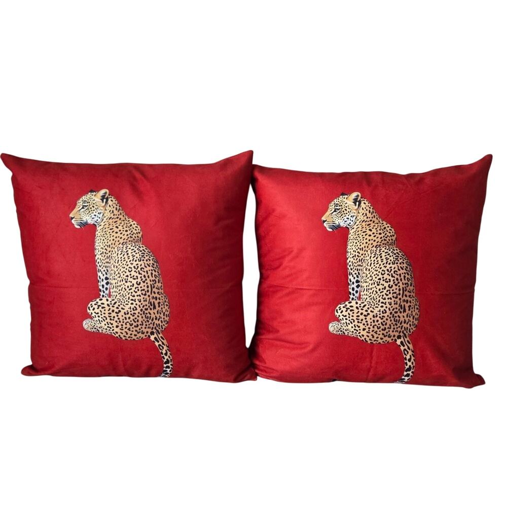 Leopard‎ Animal Print Red Throw Pillow Zip Covers Set Of 2 Soft Material 18"